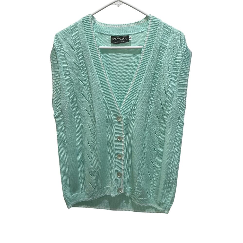 Womans Vintage Vest Green Knit V Neck Button Front Vintage Size Small (S)